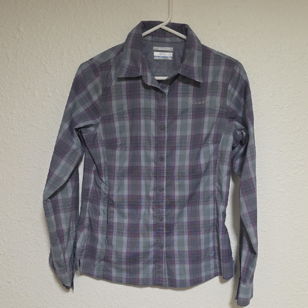 Columbia Men's Gray and Purple Checkered Shirt